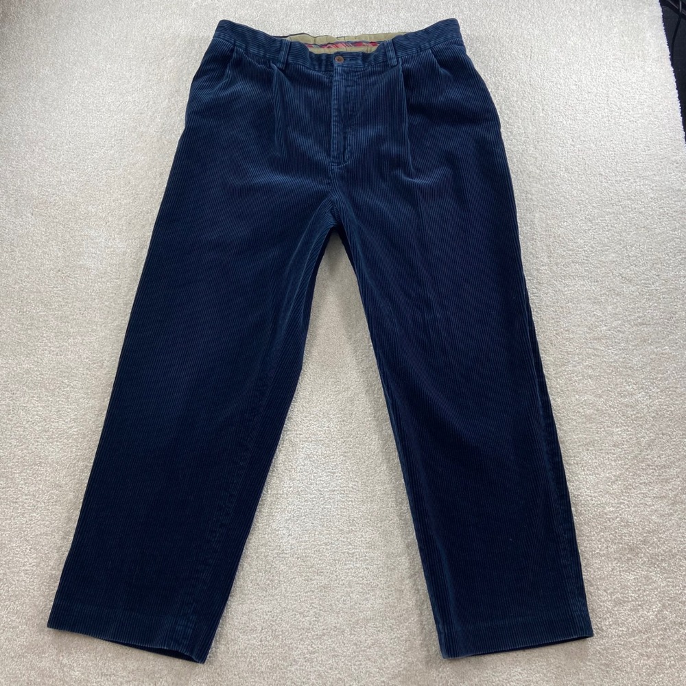 Vtg Polo Ralph Lauren Corduroy Pants Mens 36x27 Blue Pleated Cotton Trousers